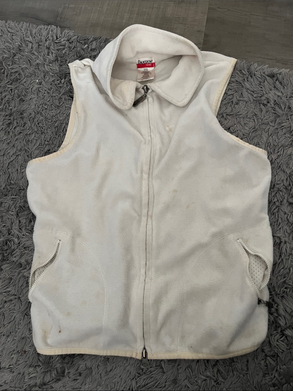 Danskin White Sleeveless Fleece Zip Front Vest